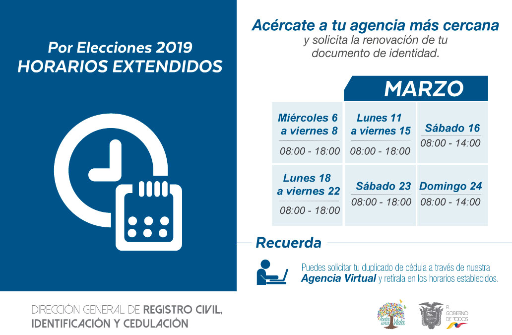 Registro Civil extiende sus horarios por elecciones Registro Civil